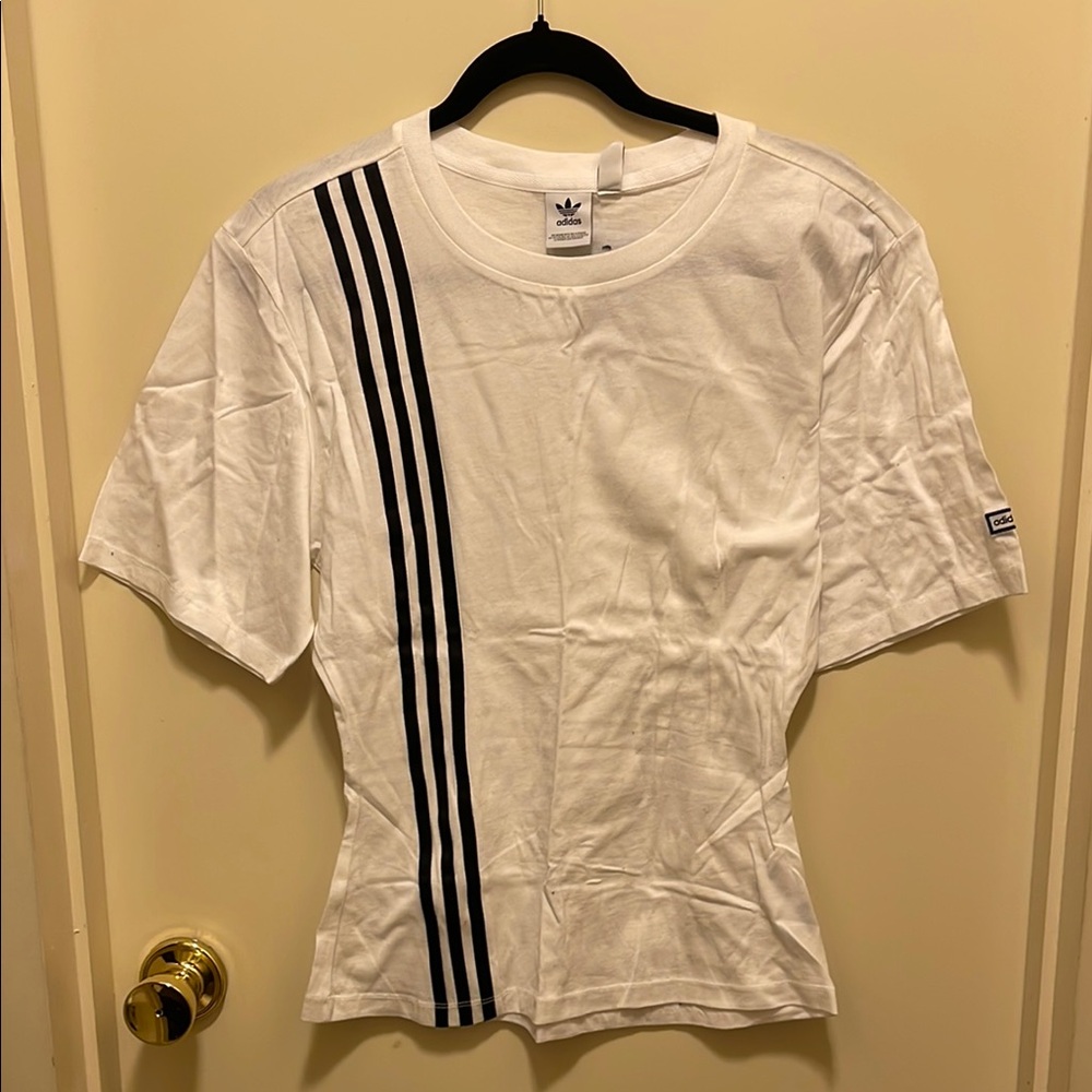 Adidas White T-Shirt with Black Stripes